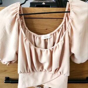 Altar'd State Cream Ruffled Puff Sleeve Blouse